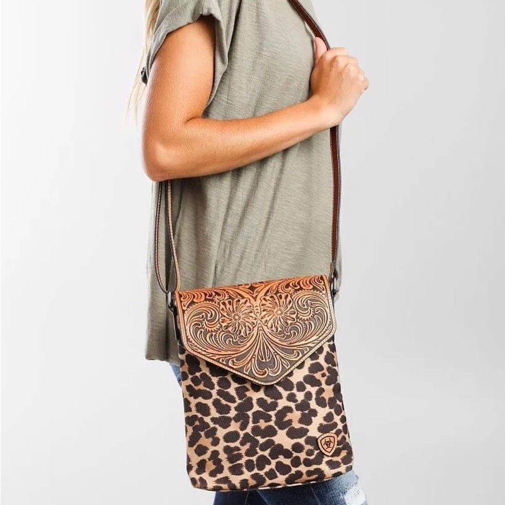 Ariat Brown and Black Embossed Crossbody Bag